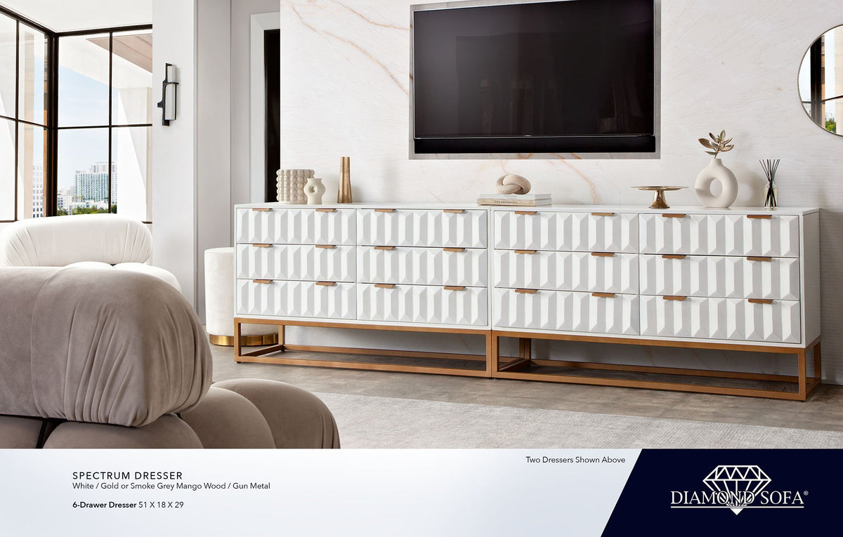 Spectrum White/Gold Wood Dresser - Ornate Home