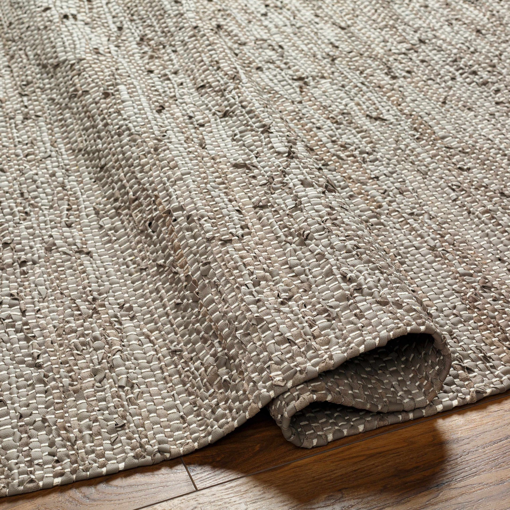 Aneko Khaki Handwoven Leather Rag Carpet - Clearance