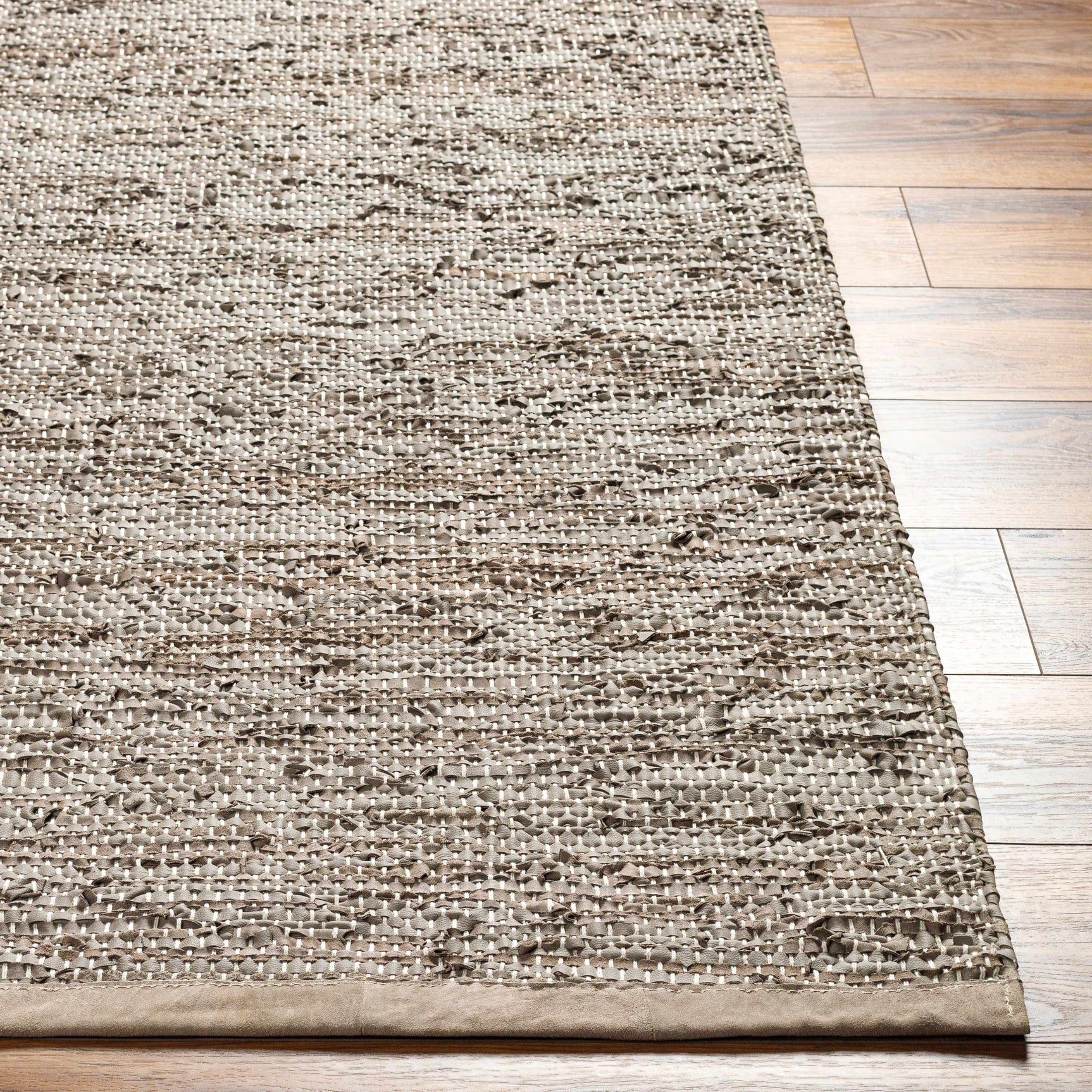 Aneko Khaki Handwoven Leather Rag Carpet - Clearance