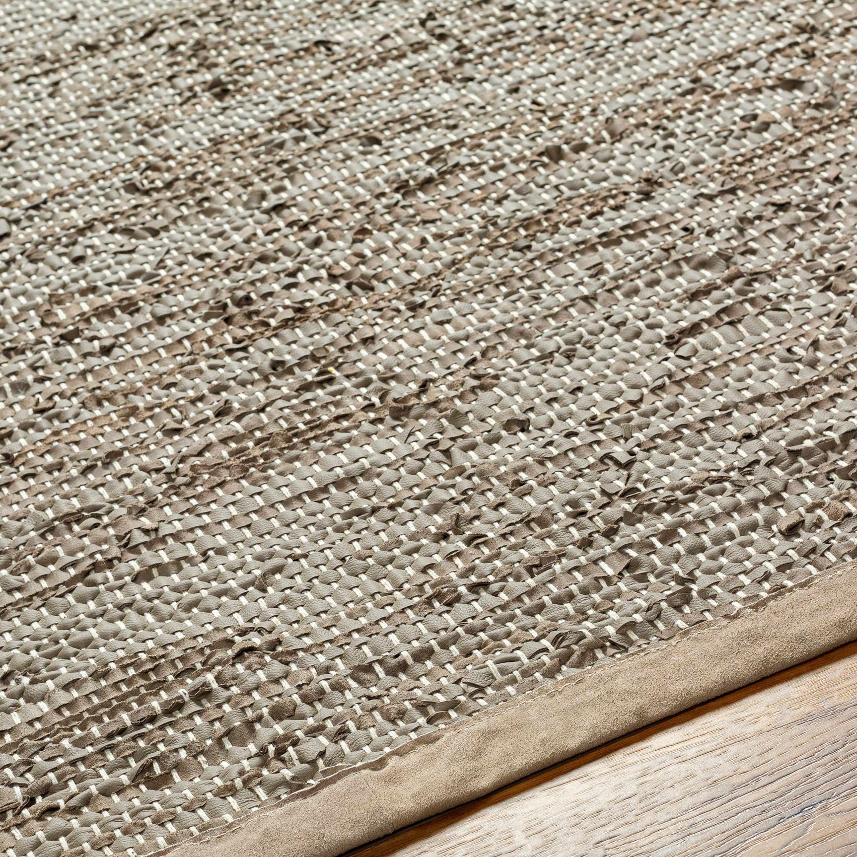 Aneko Khaki Handwoven Leather Rag Carpet - Clearance