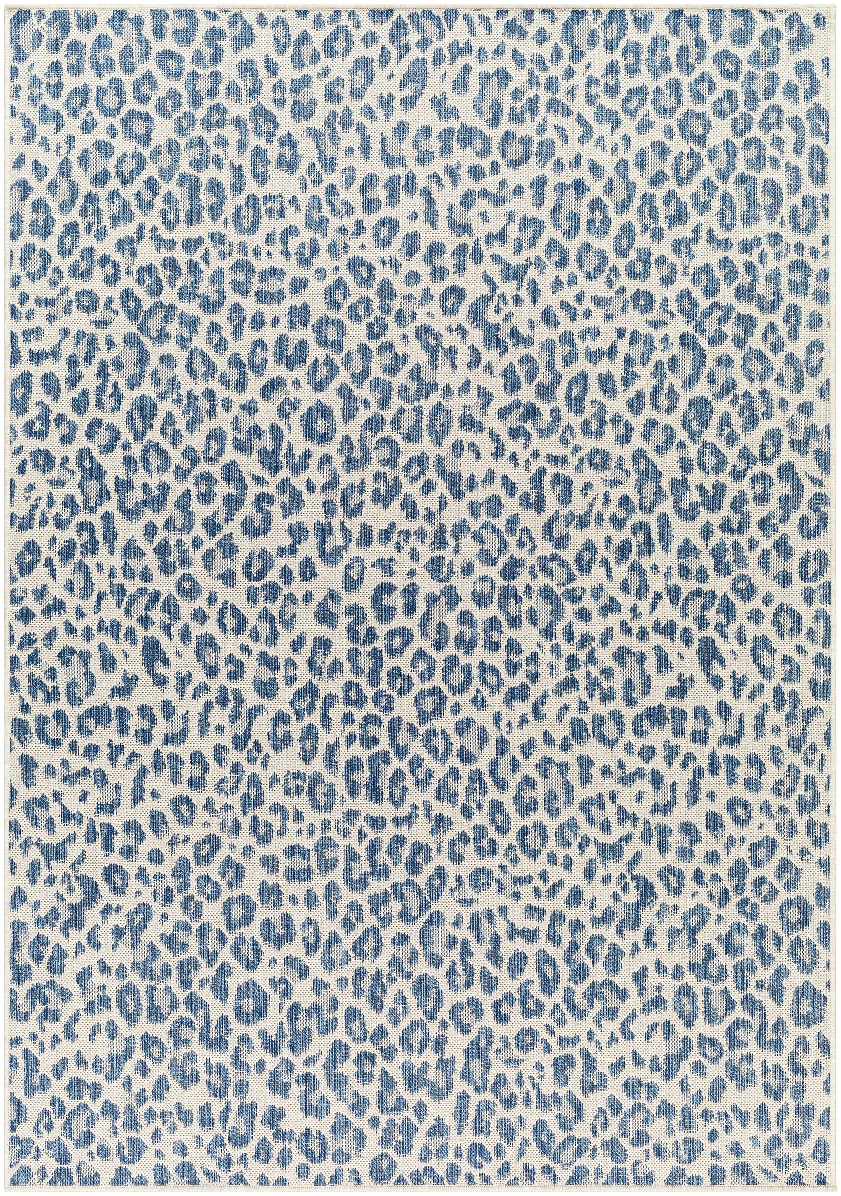 Garbo Blue Leopard Print Outdoor Area Rug - Clearance