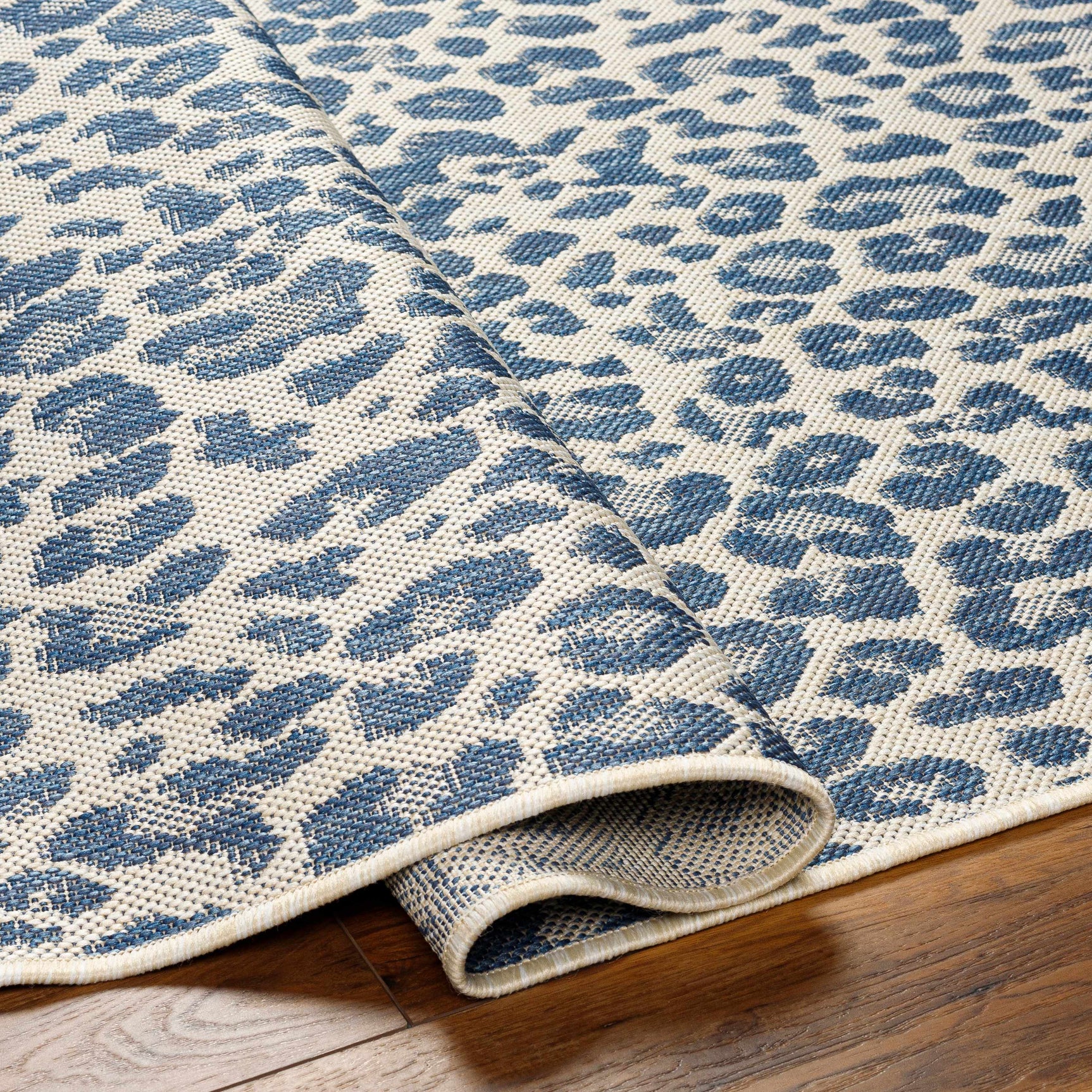 Garbo Blue Leopard Print Outdoor Area Rug - Clearance