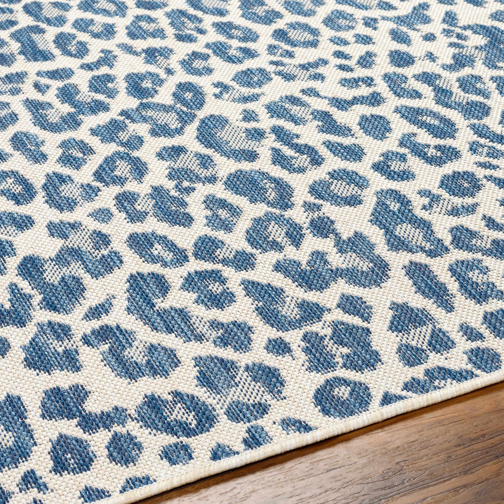 Garbo Blue Leopard Print Outdoor Area Rug - Clearance