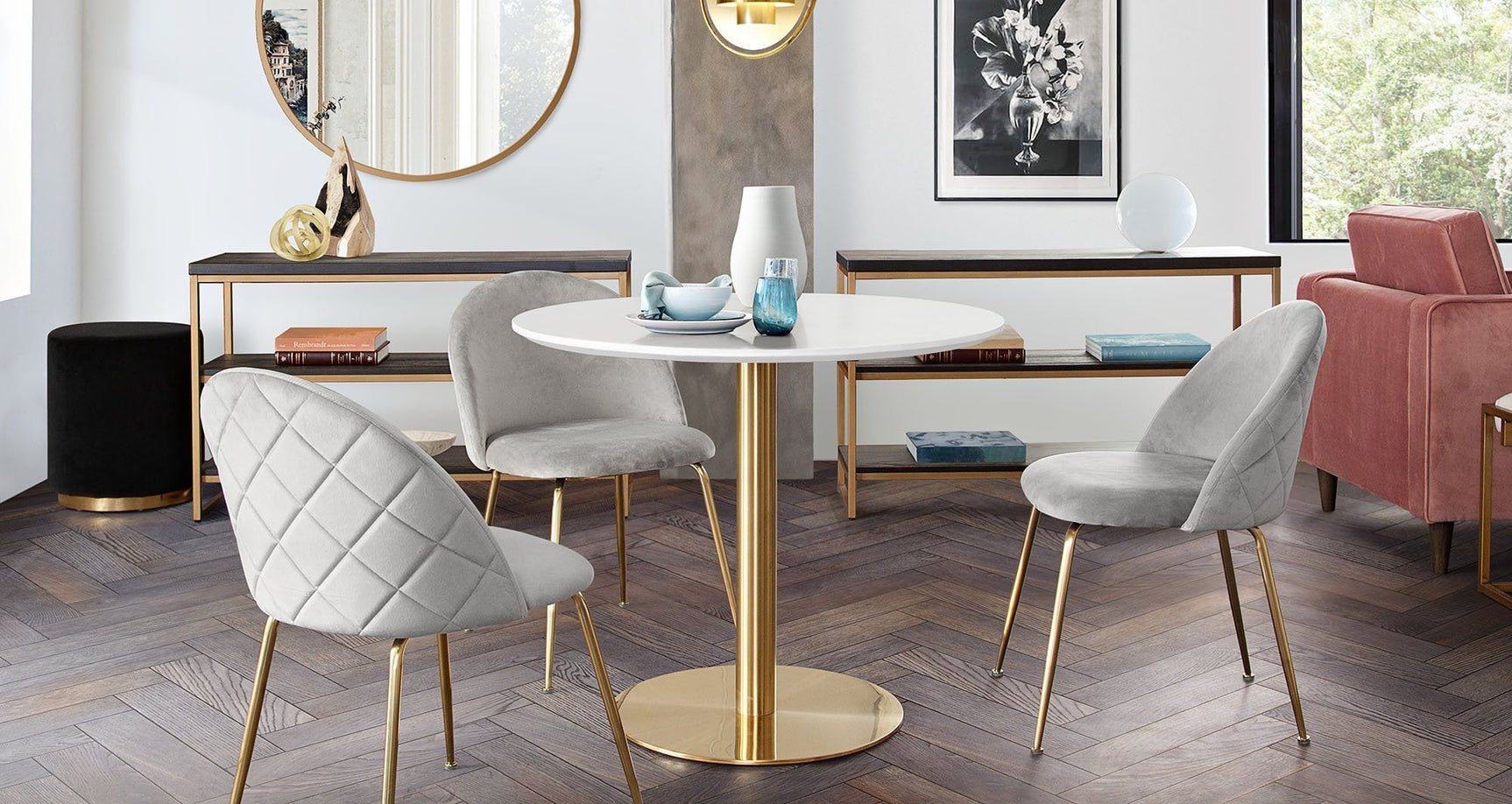 Stella Gloss White/Brushed Gold Bar Table