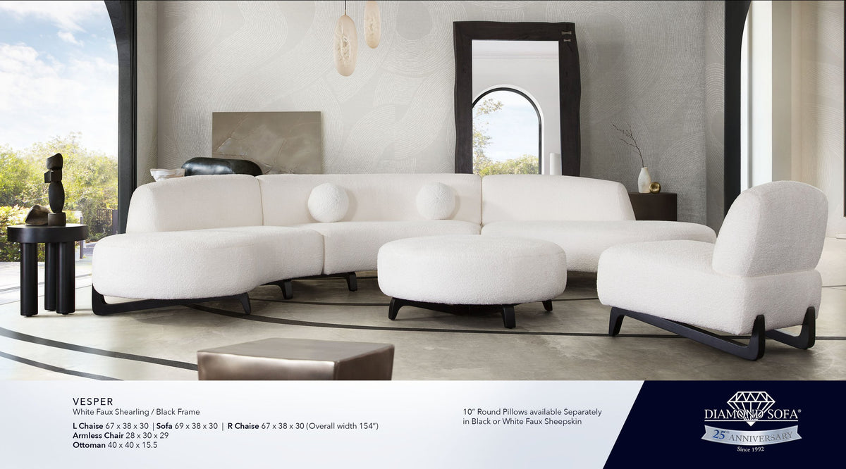 Vesper White/Black Faux Shearling 3-Pc Sectional - Ornate Home