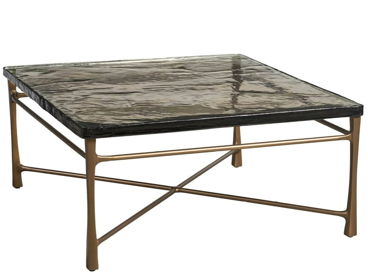 Cirrus Antique Brass/Cast Glass 36" Square Aluminum Base Cocktail Table