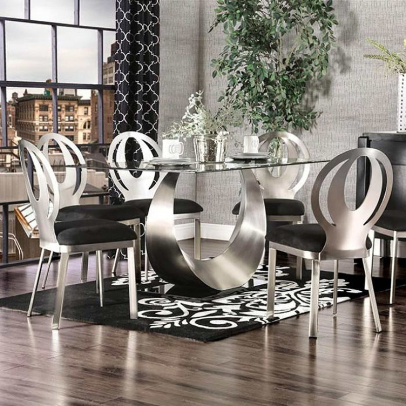 Orla Silver & Black 7pc Dining Room Set - Ornate Home