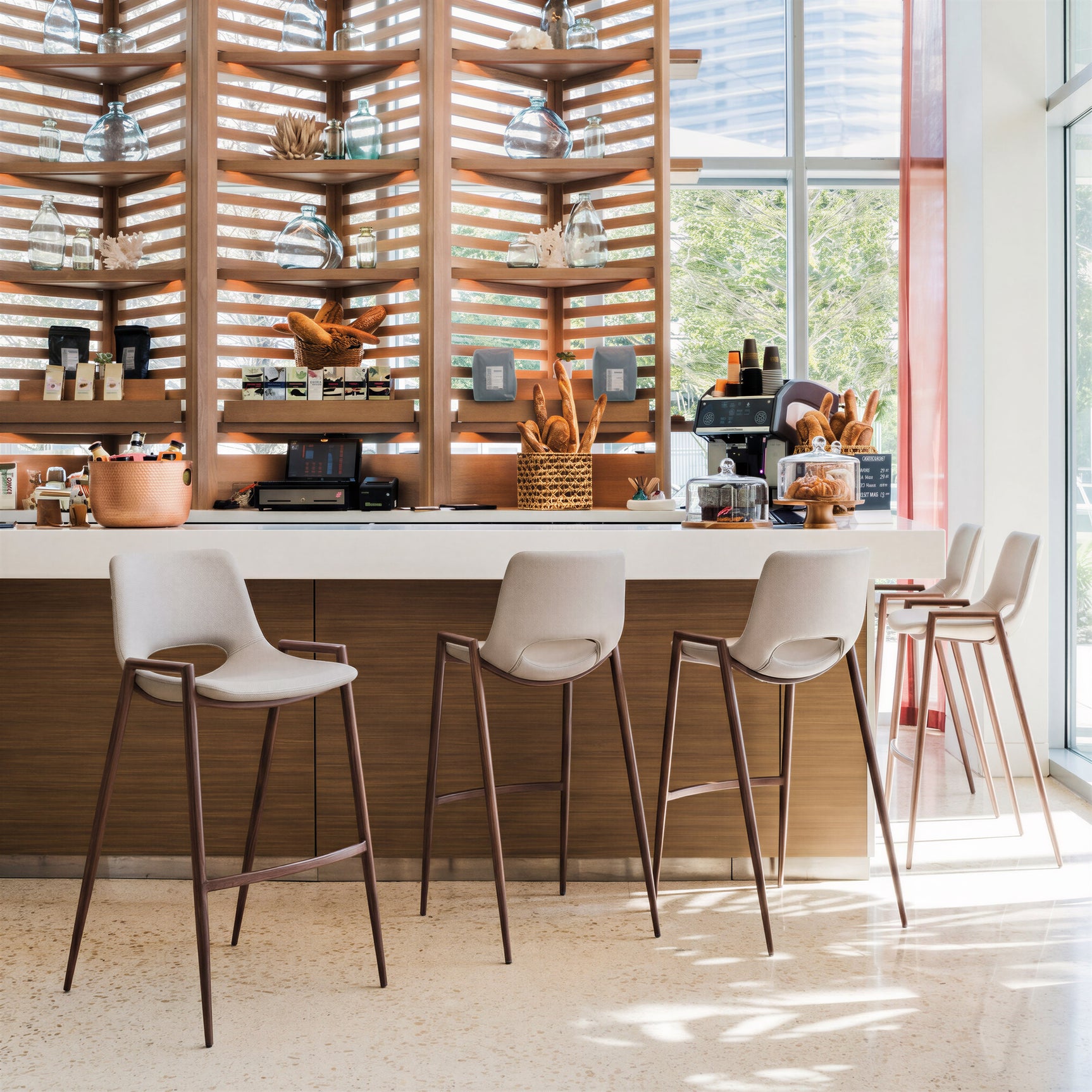 Desi Beige & Walnut Barstool (Set of 2)