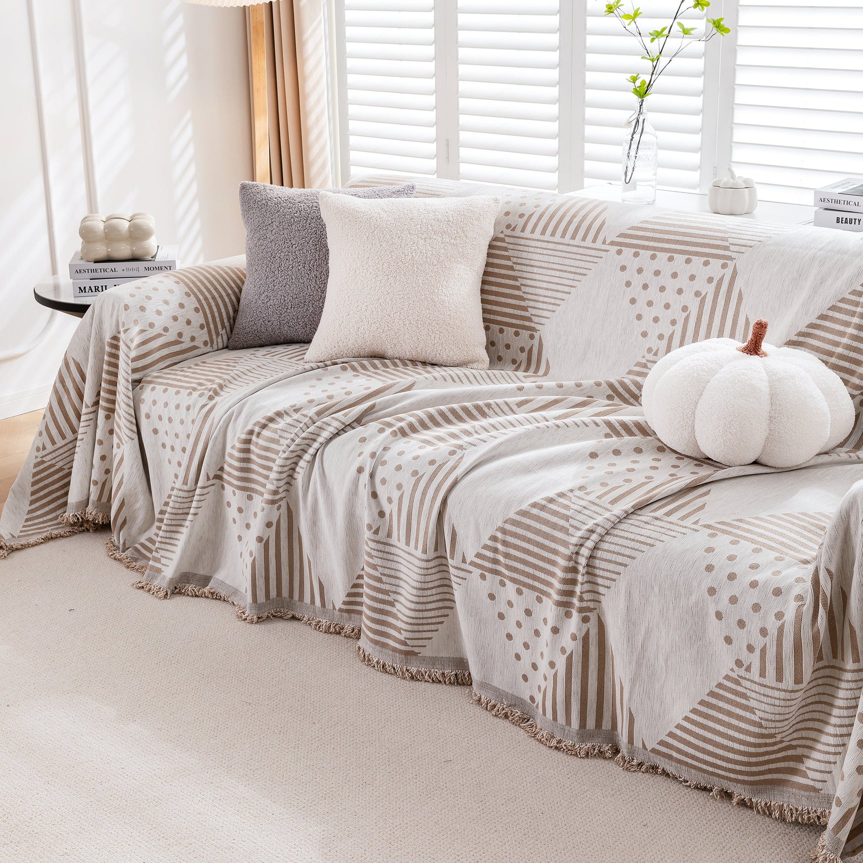 Chenille Geometric Patterned Sofa Throw, Couch Covers for Sectionals for Pets, Throw Cover for Couch