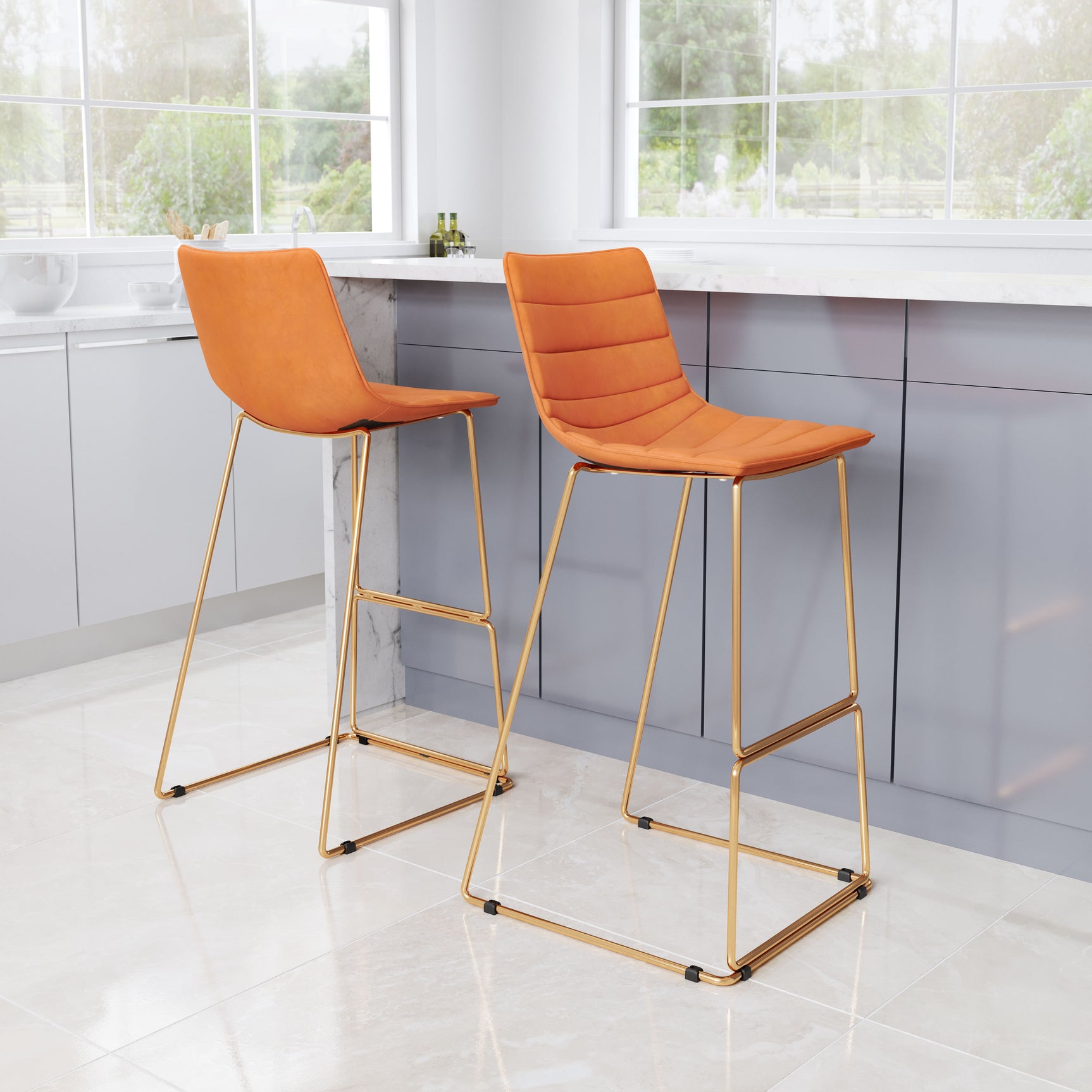Adele Orange & Gold Barstool (Set of 2)