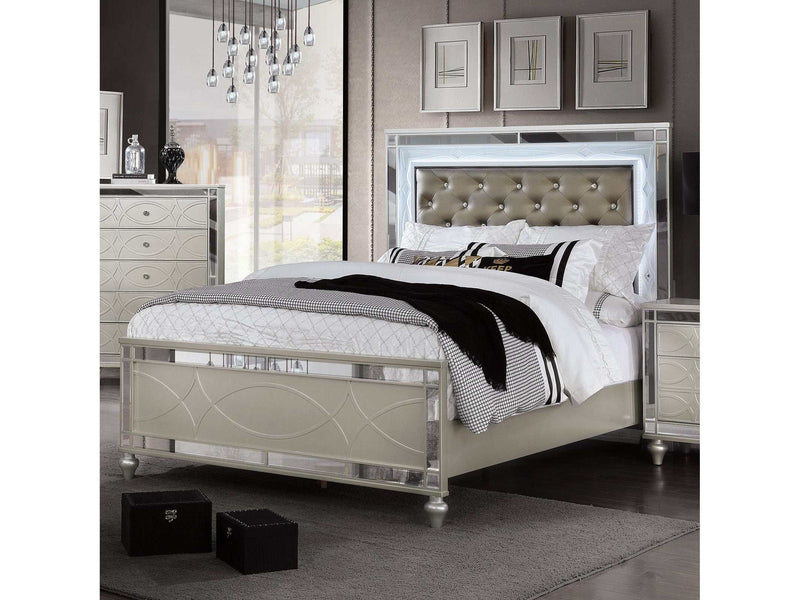 Manar Silver Queen Panel Bed w/ Embedded LED Light - Ornate Home