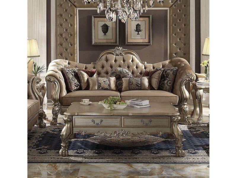 Dresden Bone Velvet & Gold Patina Sofa w/7 Pillows - Ornate Home