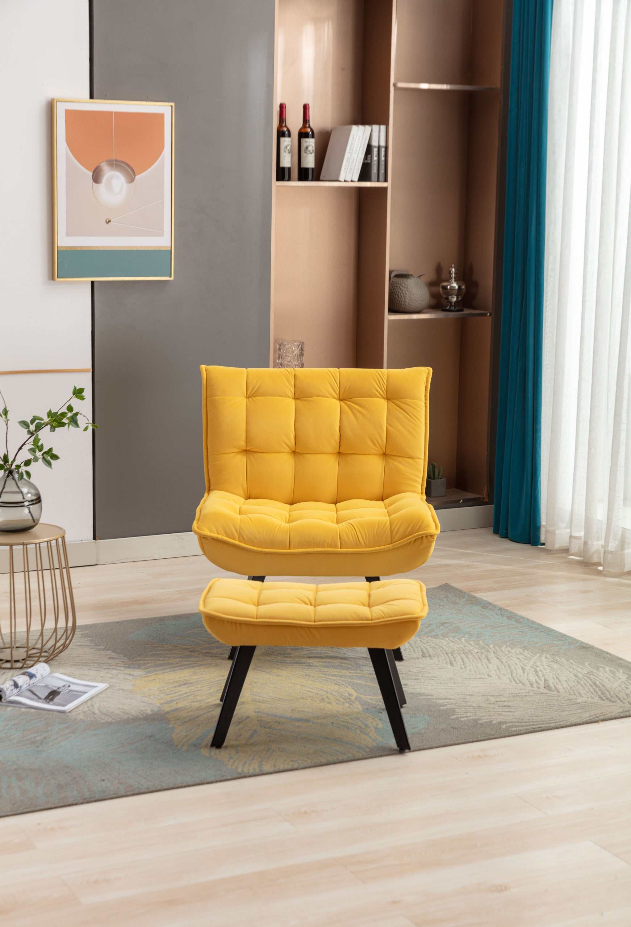 Cinder Velvet Accent Chair with Ottoman Yellow - Ornate Home