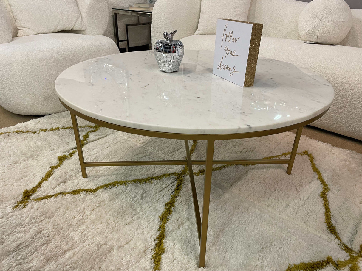 Kendorn White & Gold Round Coffee Table - Ornate Home