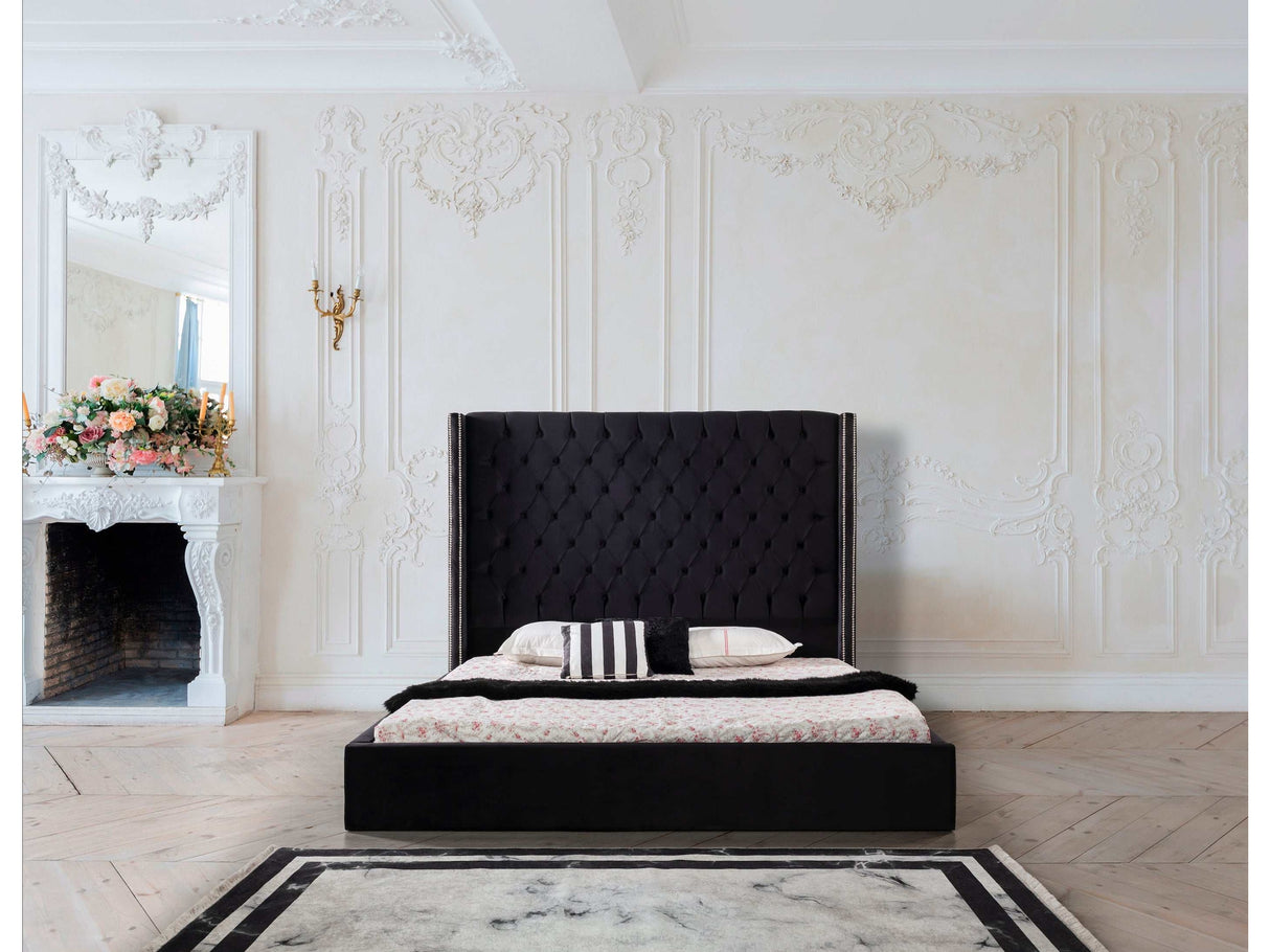 Valeria Black Velvet Queen Platform Bed Frame - Ornate Home