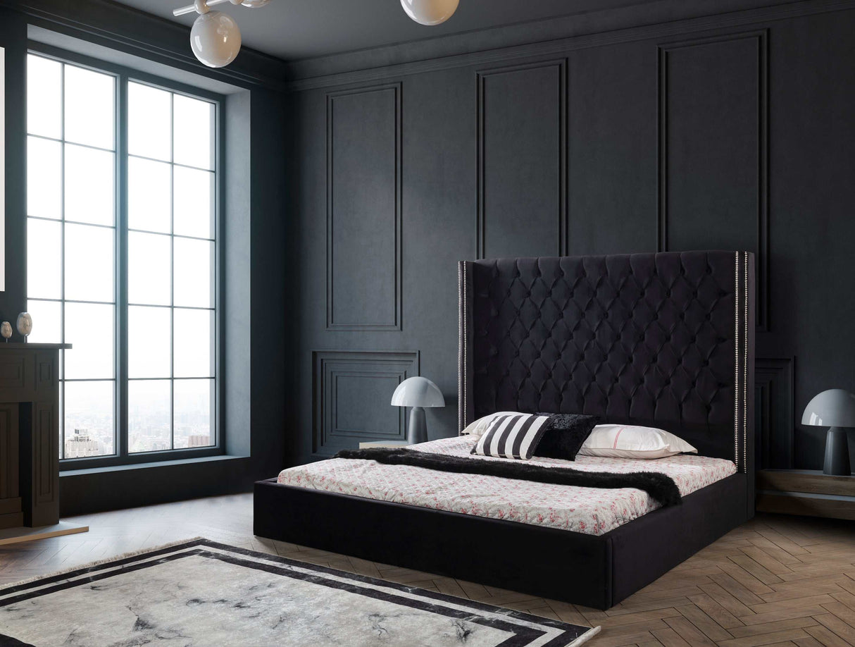 Valeria Black Velvet Queen Platform Bed Frame - Ornate Home