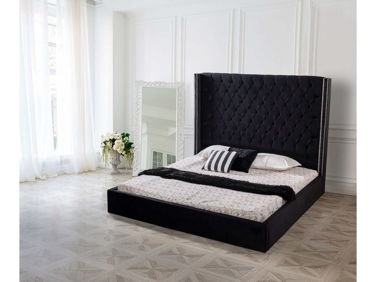 Valeria Black Velvet Queen Platform Bed Frame - Ornate Home