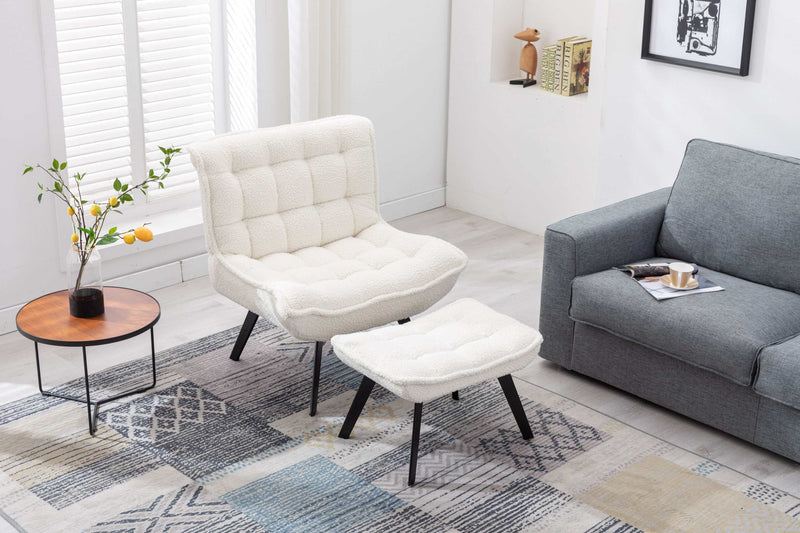 Cinder Boucle Accent Chair with Ottoman White