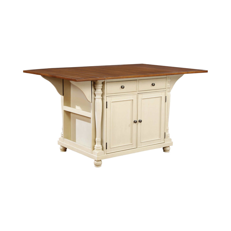 Slater Brown & Buttermilk 2 Drawer Kitchen Island w/ Drop Leaves - Ornate Home