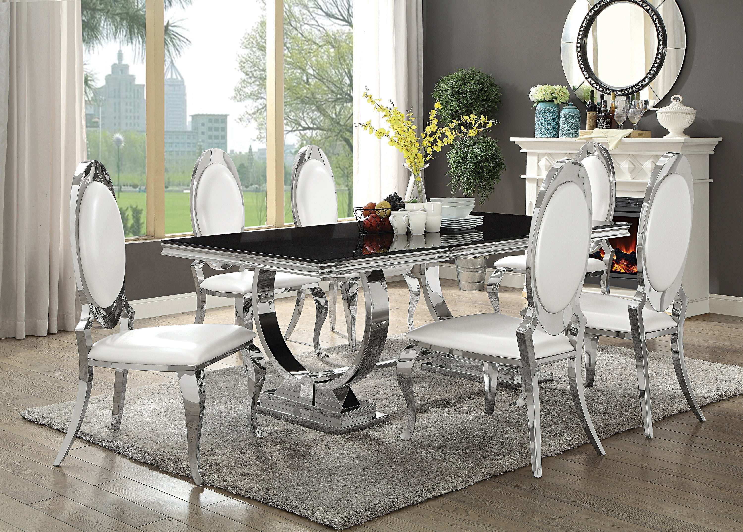 Antoine Black Glass & Chrome Dining Table - Ornate Home