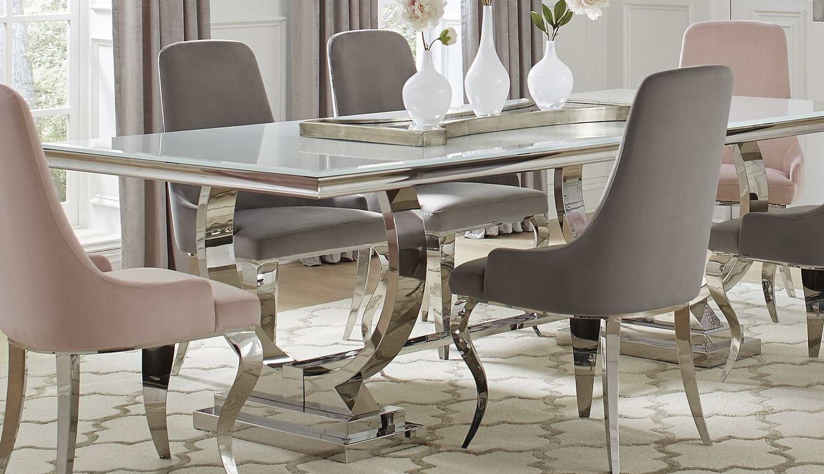 Antoine White & Chrome Dining Table - Ornate Home