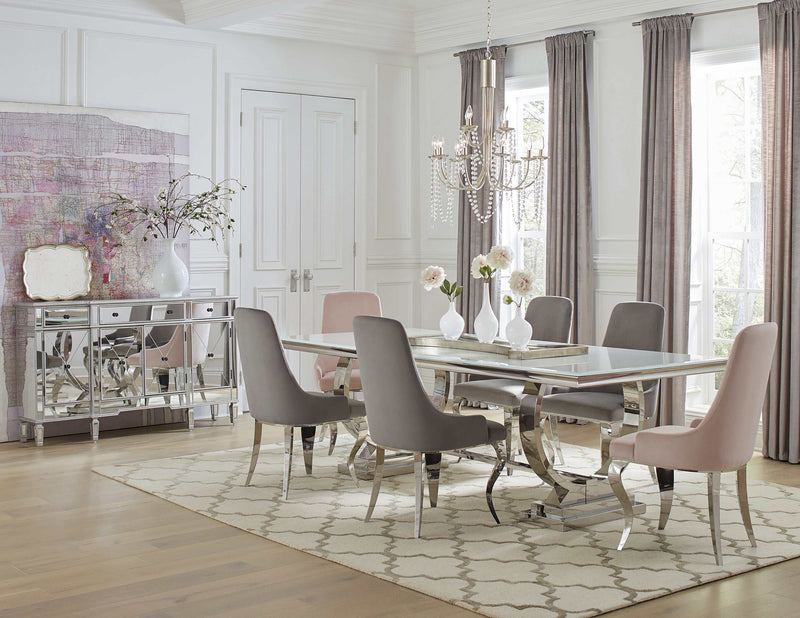 Antoine Pink Velvet & Chrome Side Chairs (Set of 2) - Ornate Home