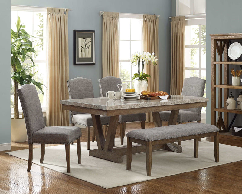 Vesper Beige Marble & Brown Rectangular Dining Table - Ornate Home