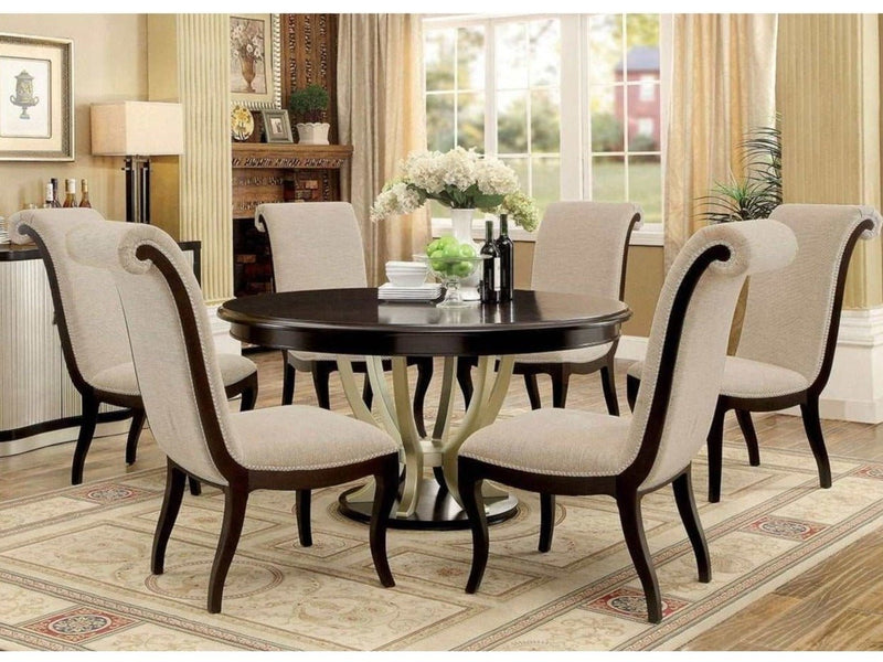 Ornette - Espresso & Champagne - 7pc Round Dining Table Set - Ornate Home