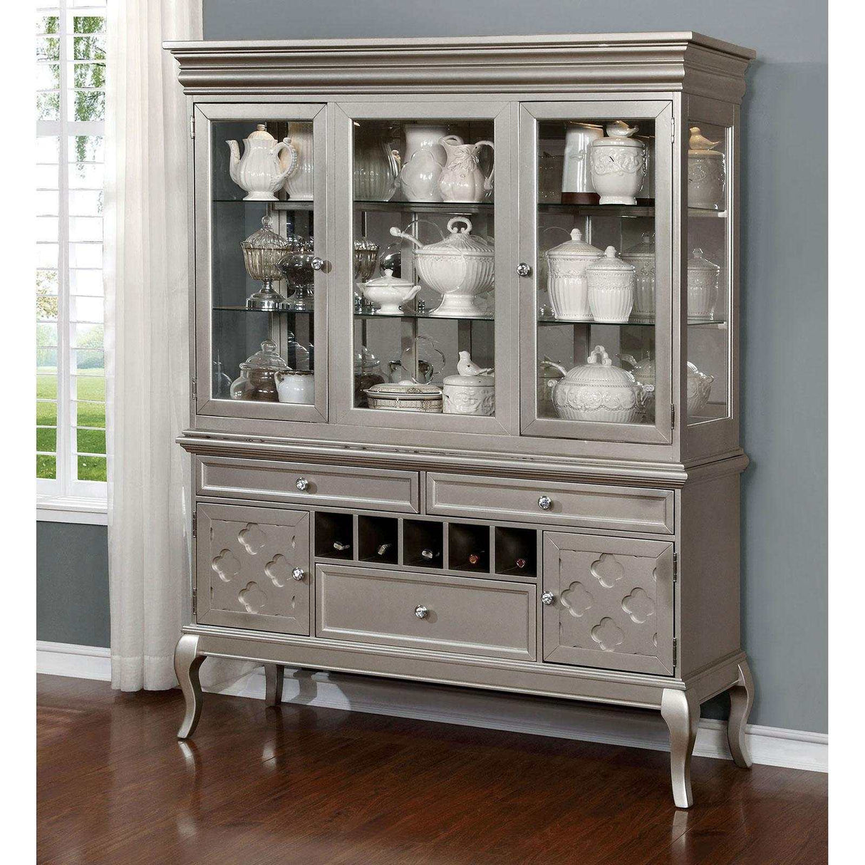 Amina Champagne Curio/Hutch Buffet - Ornate Home