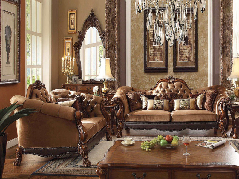 Dresden Golden Brown Velvet & Cherry Oak Sofa w/7 Pillows - Ornate Home