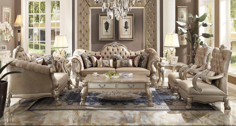 Dresden Bone Velvet & Gold Patina Sofa w/7 Pillows - Ornate Home