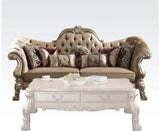 Dresden Bone Velvet & Gold Patina Sofa w/7 Pillows - Ornate Home