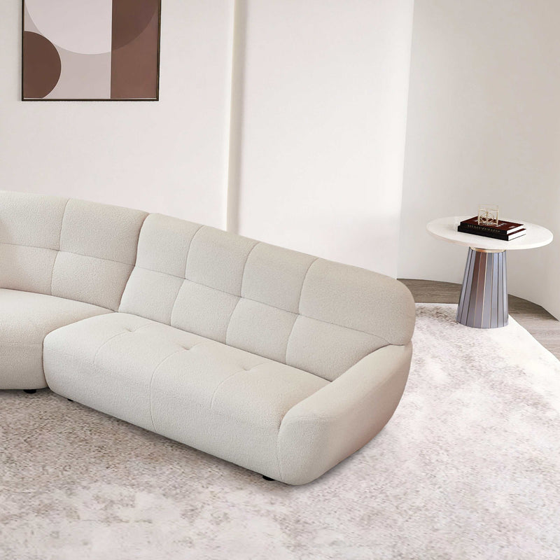 Portola 113" Large Beige Teddy Sherpa Corner Sectional Sofa with Tufted Seat - Ornate Home
