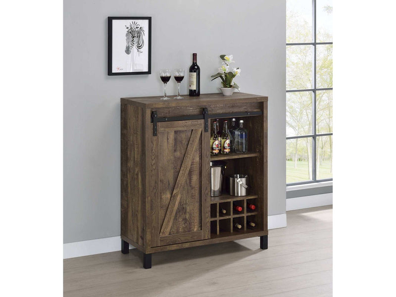 Danyal - Rustic Oak - Bar Cabinet w/ Sliding Door - Ornate Home