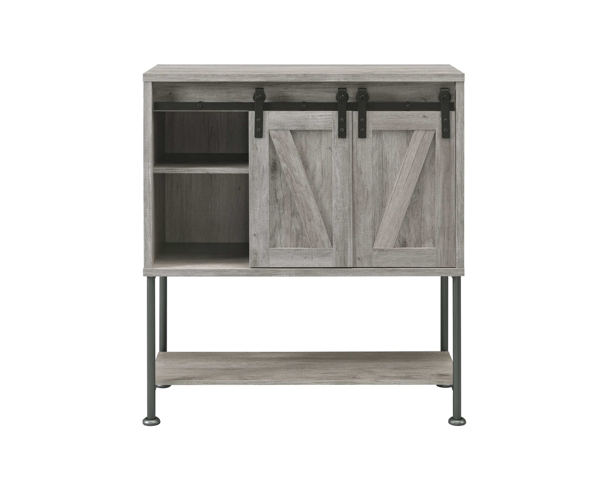 Layan Grey Driftwood Sliding Door Bar Cabinet w/ Lower Shelf - Ornate Home