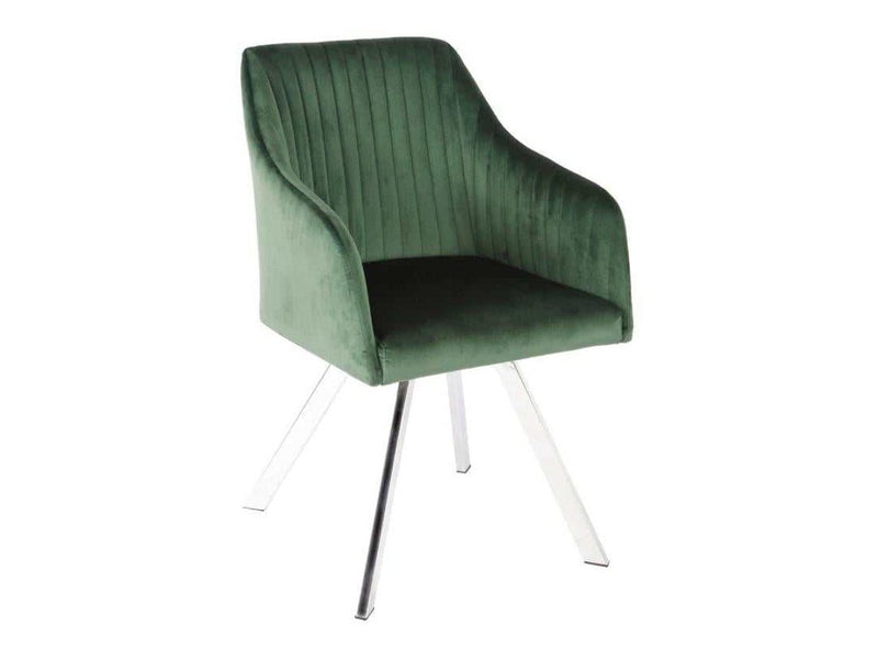 Veena Green Velvet & Chrome Swivel Dining Chair / 1pc - Ornate Home