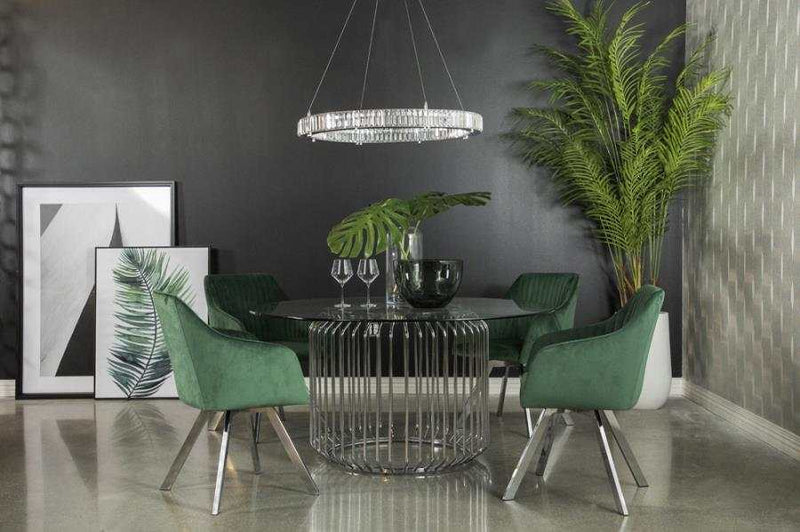 Veena Green Velvet & Chrome Swivel Dining Chair / 1pc - Ornate Home