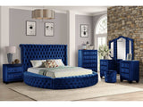 Hazel Blue Tufted Velvet Queen Vanity Bedroom Set / 5pc - Ornate Home