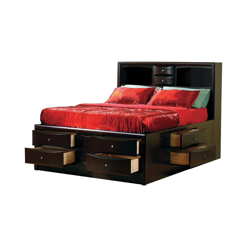 Phoenix Cappuccino 5pc Queen Bedroom Set w/ Bookcase Headboard - Ornate Home
