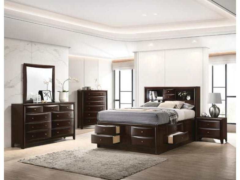 Phoenix Cappuccino 4pc California King Bedroom Set w/ Bookcase Headboard - Ornate Home