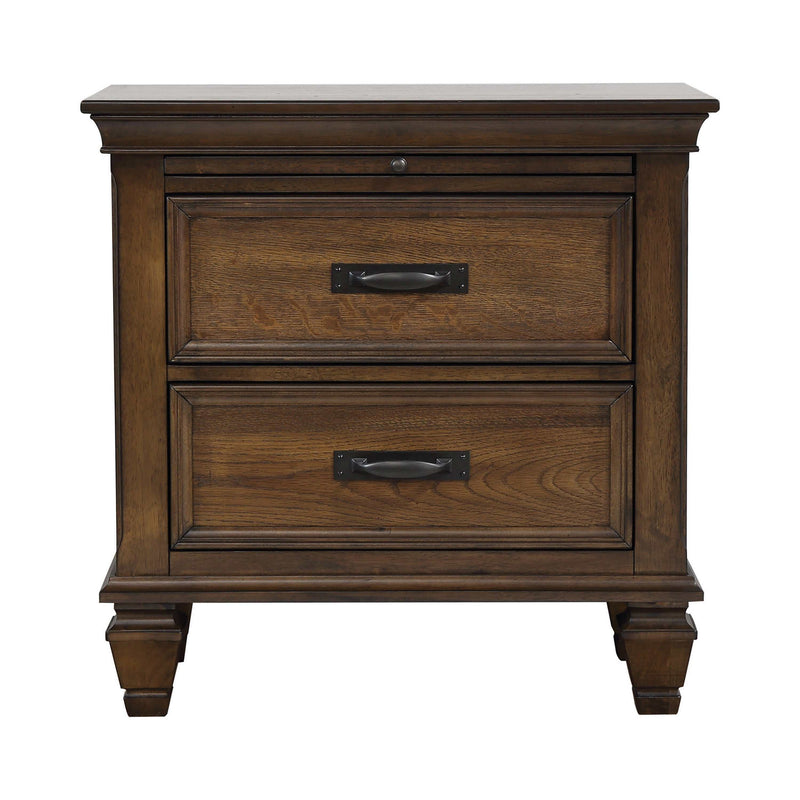 Franco Burnished Oak Nightstand w/ Pull Out Tray - Ornate Home