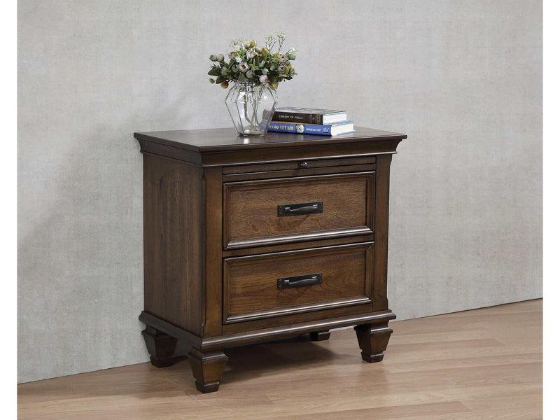 Franco Burnished Oak Nightstand w/ Pull Out Tray - Ornate Home