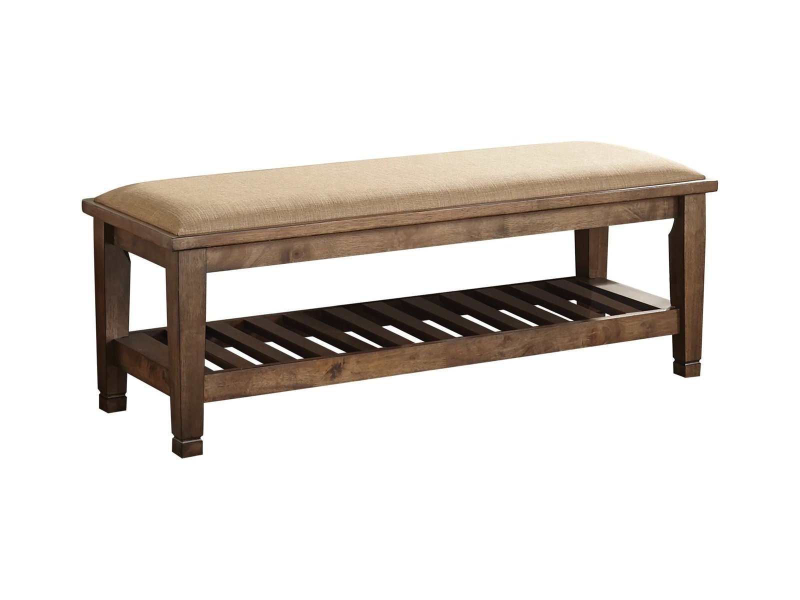 Franco Beige & Burnished Oak Bench w/ Lower Shelf - Ornate Home