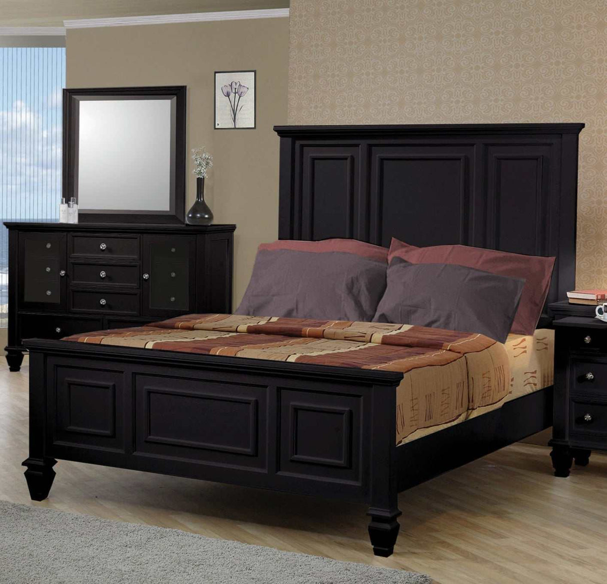 Sandy Beach Black Queen Panel Bed - Ornate Home