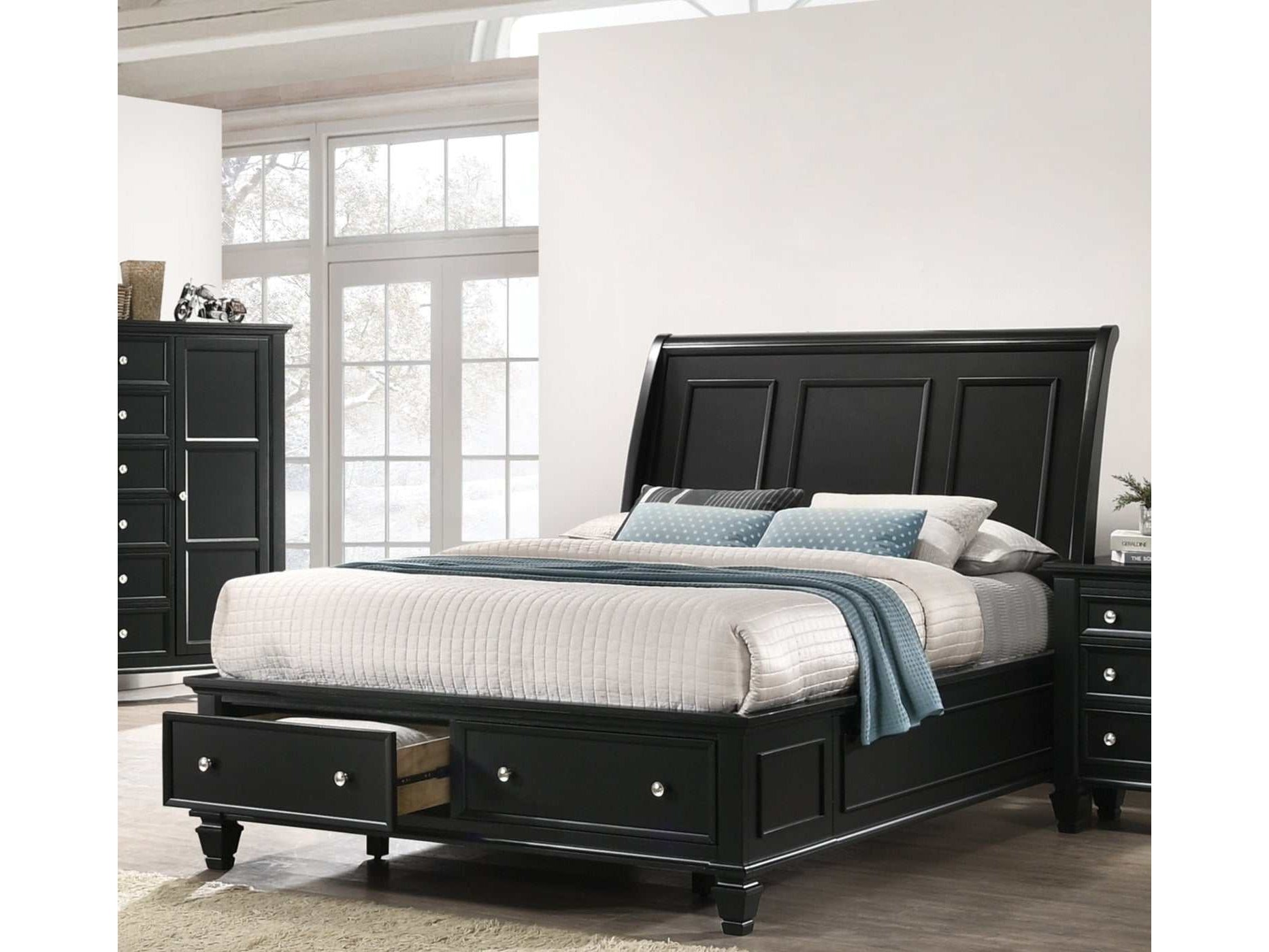 Sandy Beach Black Eastern King Storage Bed - Ornate Home