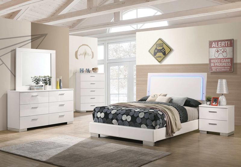 Felicity Glossy White Full Panel Bed w/ LED Lighting - Ornate Home