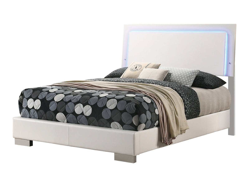 Felicity Glossy White Full Panel Bed w/ LED Lighting - Ornate Home