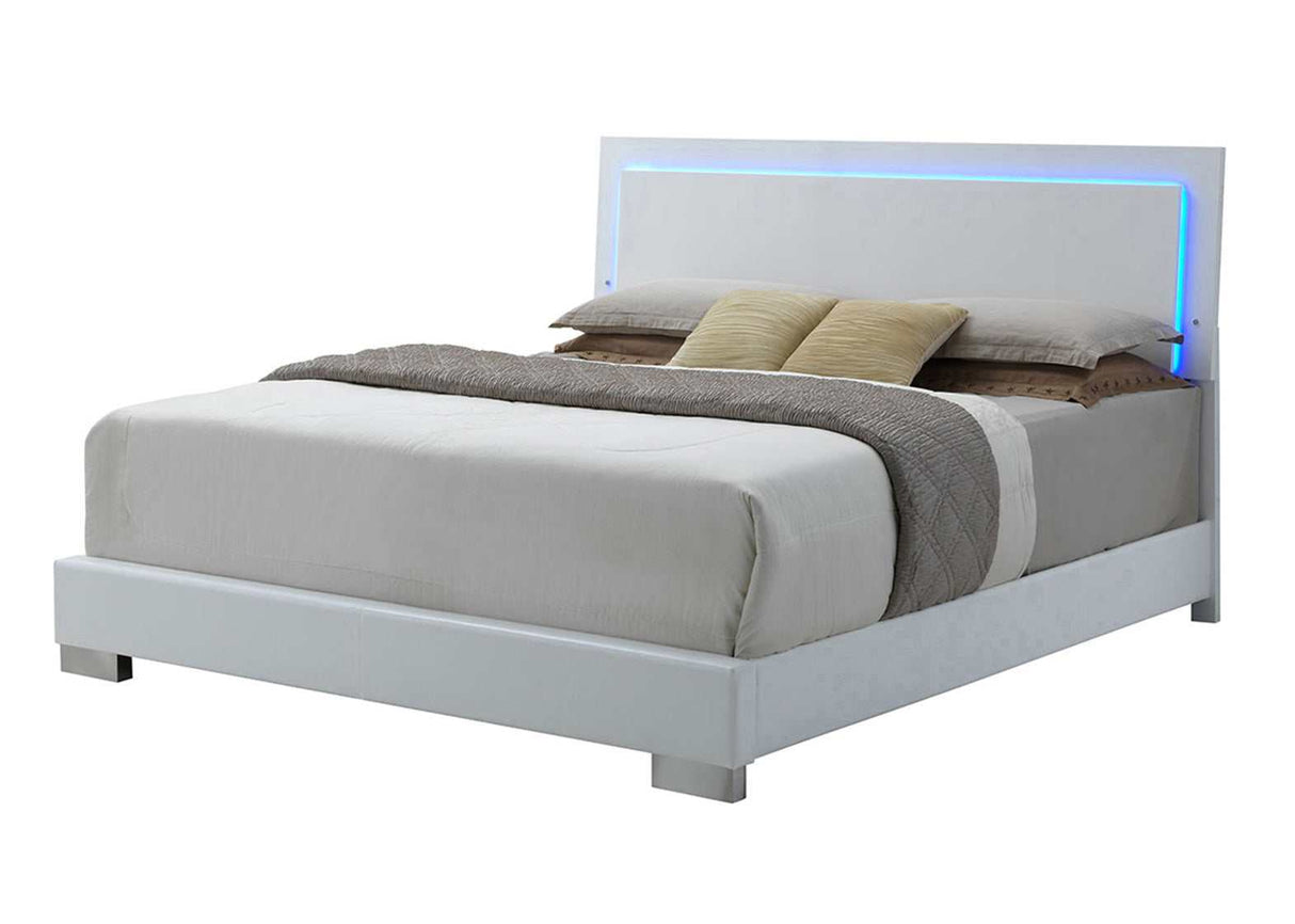 Felicity Glossy White California King Panel Bed w/ LED Lighting - Ornate Home