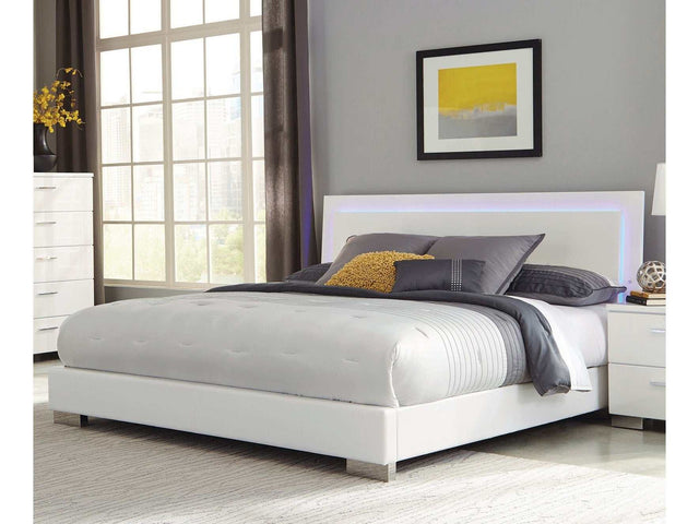 Felicity Glossy White California King Panel Bed w/ LED Lighting - Ornate Home