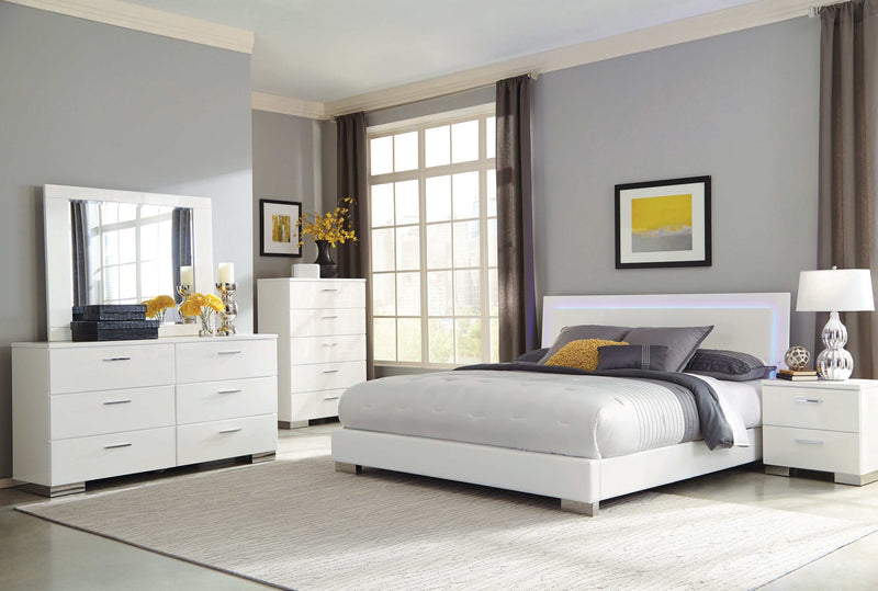 Felicity - Glossy White - California King Panel Bed w/ LED Lighting - Ornate Home